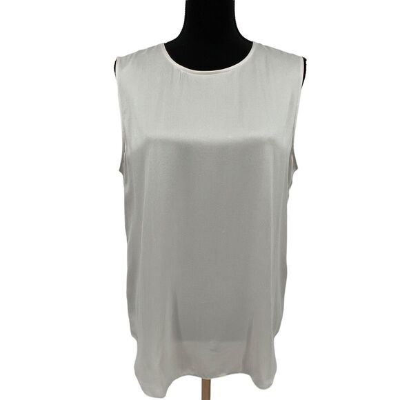 New Eileen Fisher‎ Classic Silk Charmeuse Tank Top Bone Roundneck Sandwashed Med - Picture 1 of 10